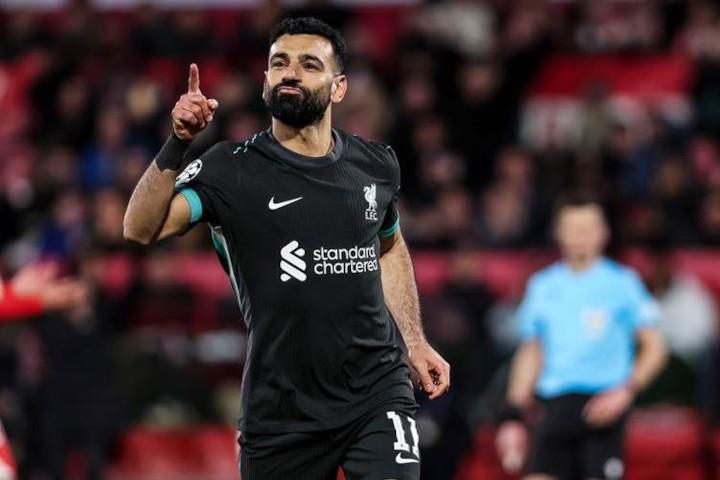 Mohamed Salah celebrates after scoring